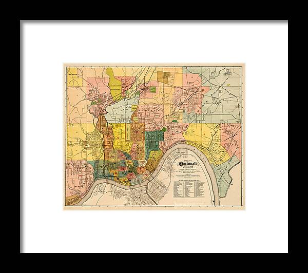 Map Of Cincinnati Framed Print featuring the photograph Map Of Cincinnati 1893 by Andrew Fare