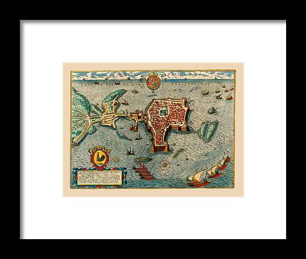 Map Of Gallipoli Framed Print featuring the photograph Map Of Gallipoli Italy1599 by Andrew Fare