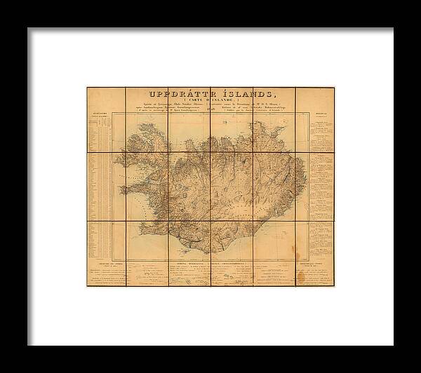 Map Of Iceland Framed Print featuring the photograph Map Of Iceland 1849 by Andrew Fare