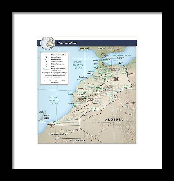 Atlas Framed Print featuring the mixed media Map of Morocco 2 by Roy Pedersen
