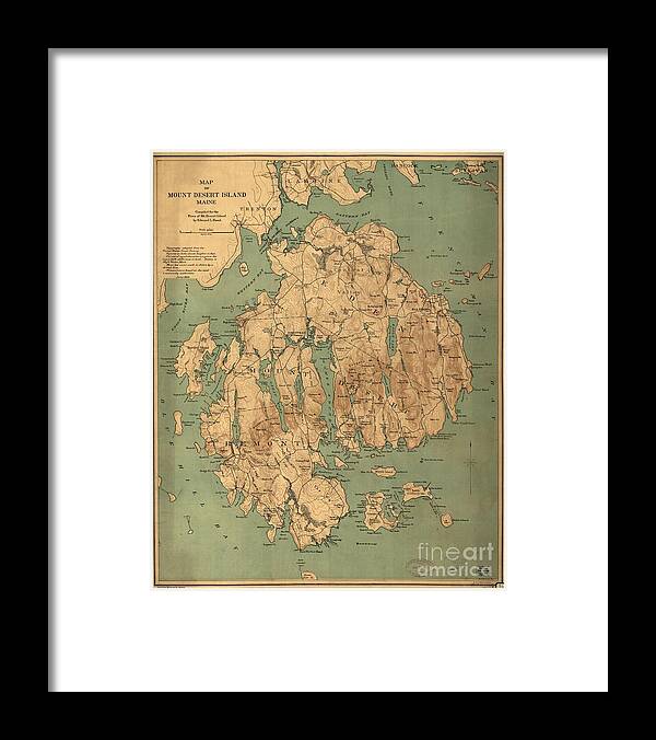 Map Of Mount Desert Island Framed Print featuring the painting Map of Mount Desert Island by MotionAge Designs