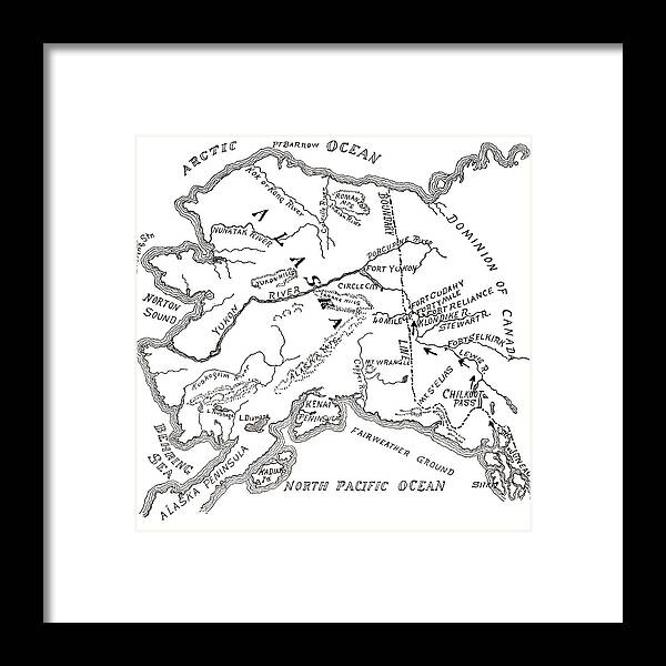 Alaska Framed Print featuring the drawing Map of the Klondike Gold Diggings and vicinity, Alaska by American School