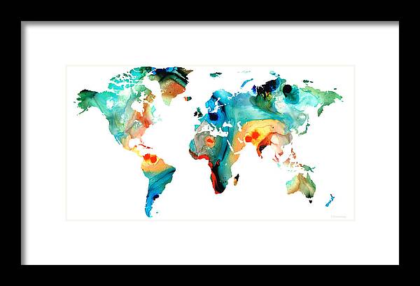 Map Framed Print featuring the painting Map of The World 11 -Colorful Abstract Art by Sharon Cummings
