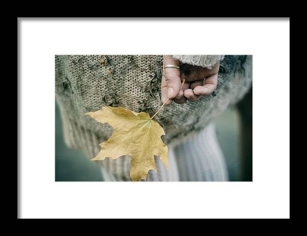 Woman Framed Print featuring the photograph Maple Leaf. Prickle Tenderness by Inna Mosina