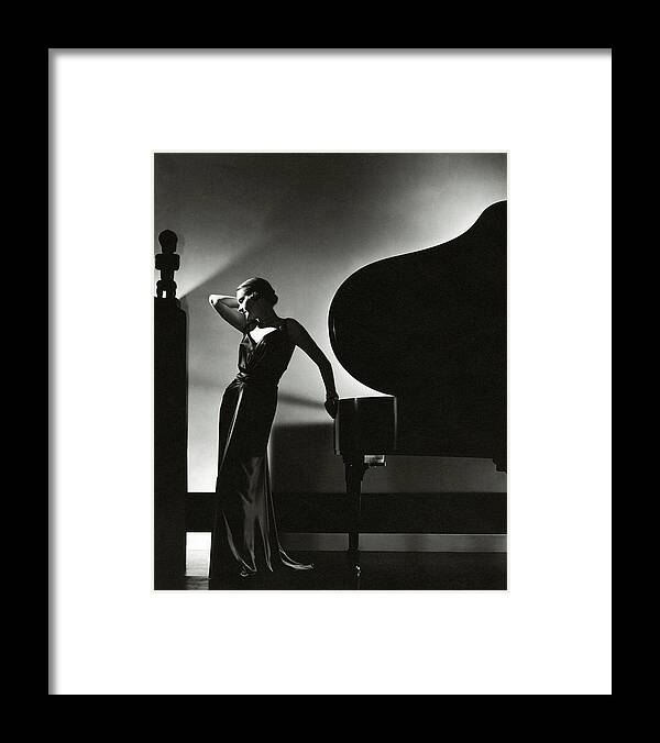 Fashion Fine Art Furniture Interior Living Room Music One Person People Female Indoors Front View Margaret Horan Woman Adult Dress Short Hair Full-length Piano Keyboard Instrument Musical Instrument Looking Away Shadow Evening Gown Formal Wear Dressed Up Posing Jay Thorpe Satin Steinway Sculpture Visual Arts Silhouette Backlit Human Representation 1930s Style 25-29 Years #condenastvoguephotograph November 1st 1935 Framed Print featuring the photograph Margaret Horan Posing Beside A Piano by Edward Steichen