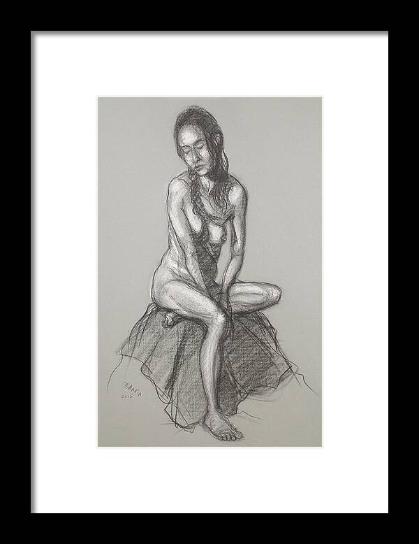 Realism Framed Print featuring the drawing Maribou with a Twist by Donelli DiMaria