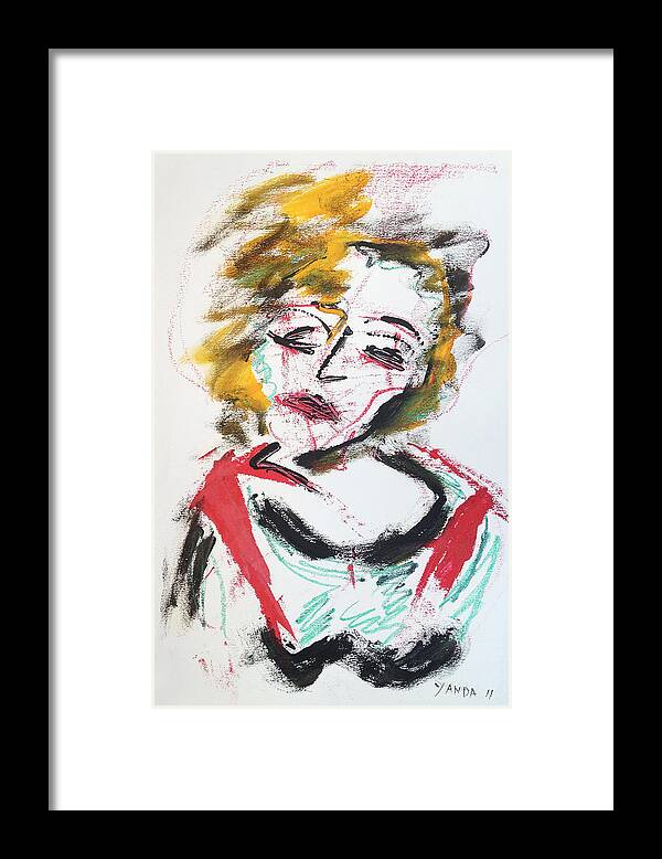 Original Art Pastel Chalk Drawing Abstract Marilyn Framed Print featuring the pastel Marilyn Abstract by Katt Yanda