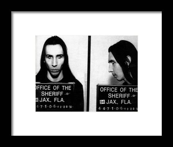 Marilyn Manson Framed Print featuring the photograph Marilyn Manson Mug Shot Horizontal by Tony Rubino