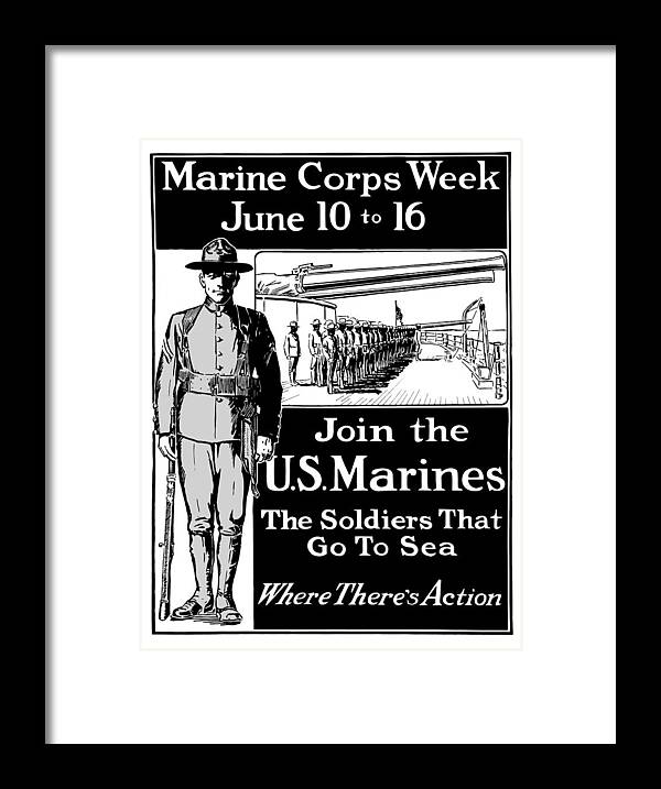 Marine Corps Framed Print featuring the mixed media Marine Corps Week - WW1 by War Is Hell Store