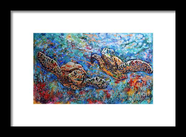 Marin Animals Framed Print featuring the painting Marine Turtles by Jyotika Shroff