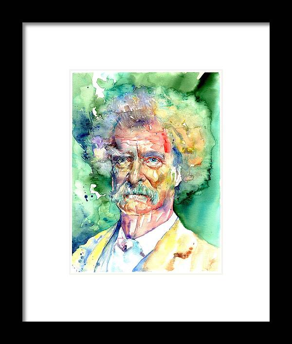 Mark Framed Print featuring the painting Mark Twain watercolor by Suzann Sines