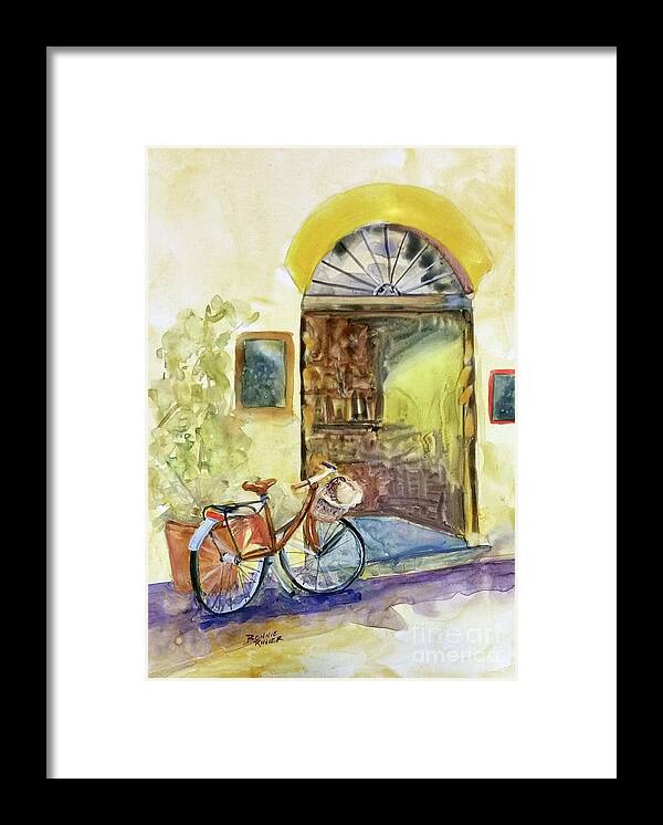 Bike Scene Framed Print featuring the painting Market Day in Lucca by Bonnie Rinier