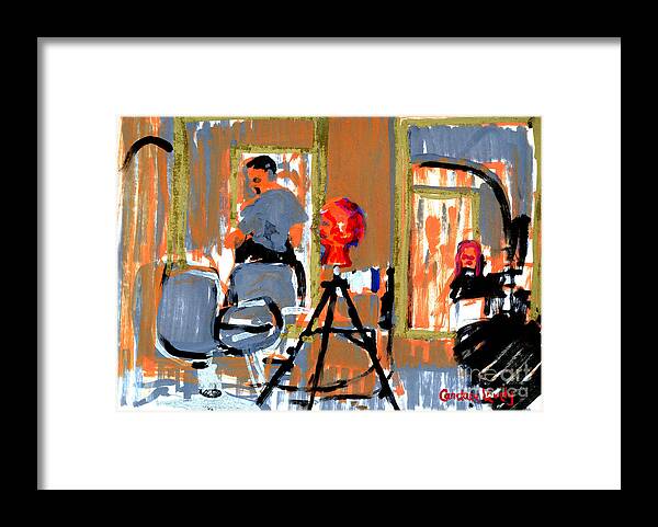 Hair Dresser Framed Print featuring the painting Mark's Salon by Candace Lovely