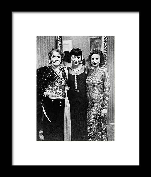 Marlene Dietrich Anna May Wong Leni Riefenstahl Berlin 1930 Framed Print featuring the photograph Marlene Dietrich Anna May Wong Leni Riefenstahl Berlin 1930 by David Lee Guss