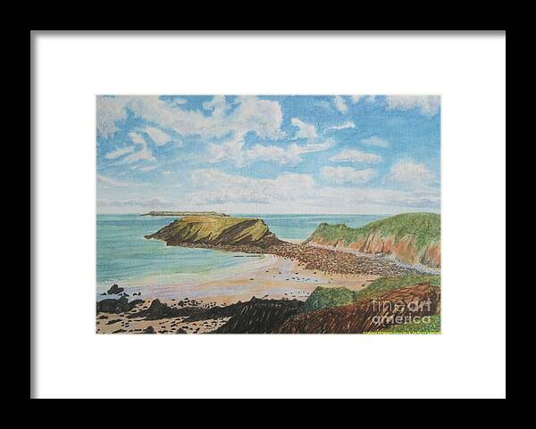 Painting Marloes Sands Beach Pembrokeshire South Wales Framed Print featuring the painting Painting Marloes Sands Beach Pembrokeshire South Wales by Edward McNaught-Davis