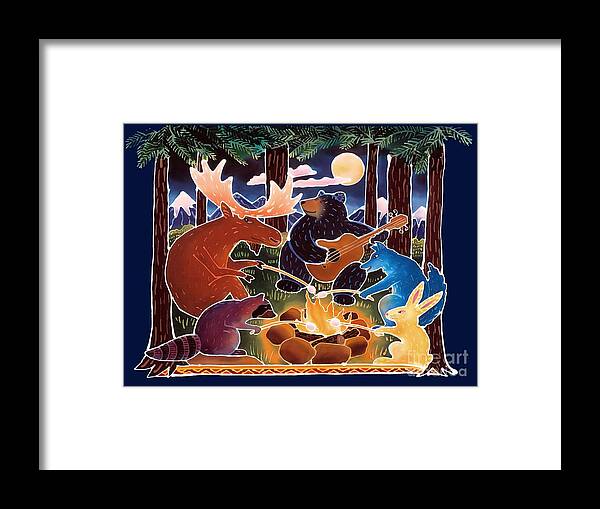 Camping Framed Print featuring the painting Marshmallow Roast by Harriet Peck Taylor