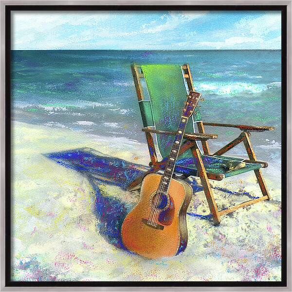 Guitar Framed Canvas Print featuring the painting Martin Goes to the Beach by Andrew King