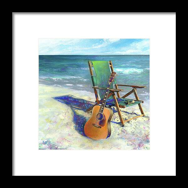 Guitar Framed Print featuring the painting Martin Goes to the Beach by Andrew King