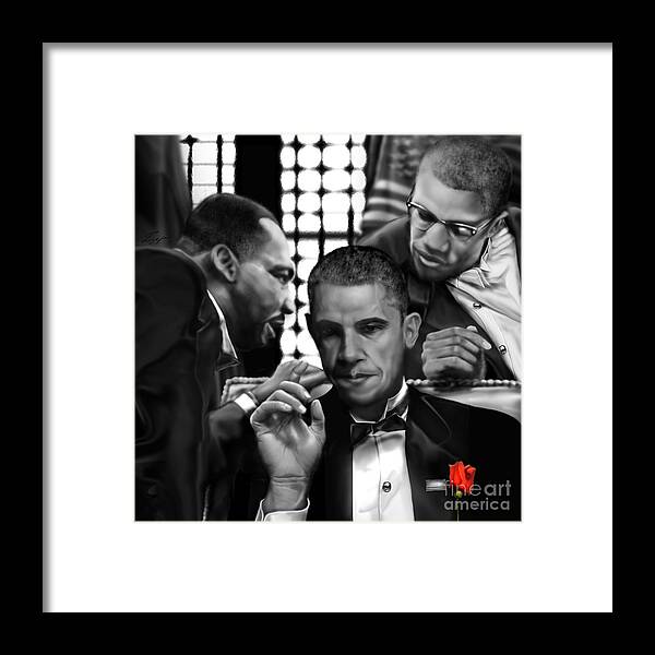 Dr. Martin Luther King Jr. Framed Print featuring the painting Martin Malcolm Barack and the Red Rose by Reggie Duffie