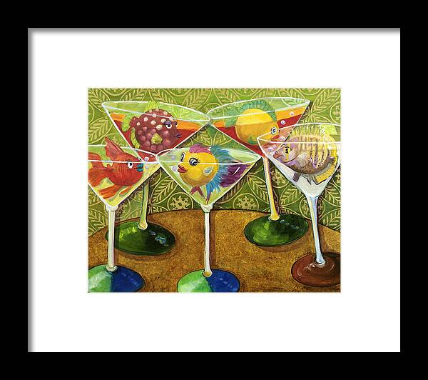Fish In Martinis Framed Print featuring the painting Martini Madness by Linda Kegley