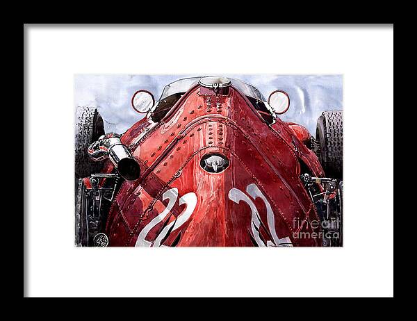 Watercolour Framed Print featuring the painting Maserati 250F Alien by Yuriy Shevchuk