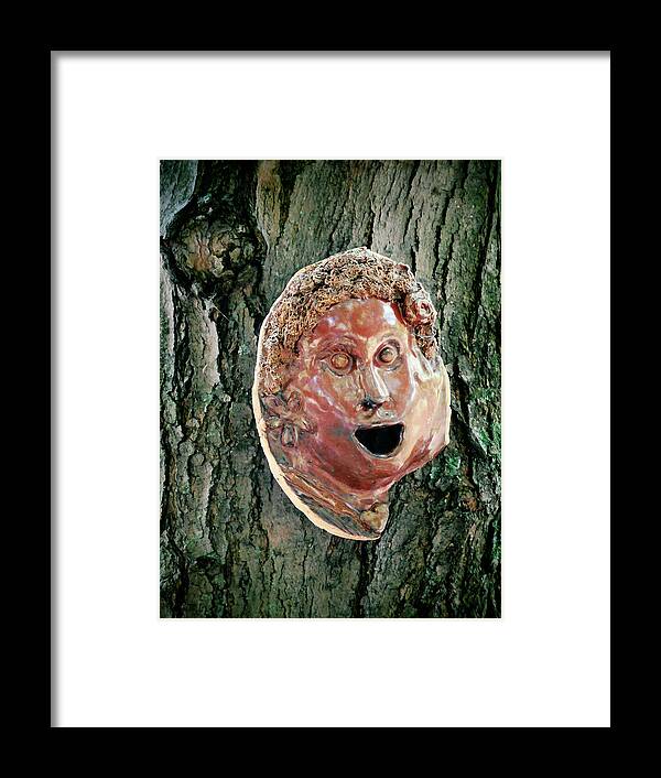 Amask Attached To Trunk Framed Print featuring the painting Mask attached to trunk 2 by Jeelan Clark