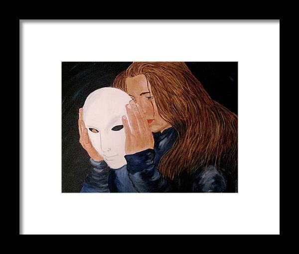Mask Framed Print featuring the painting Masked by Rebecca Wood
