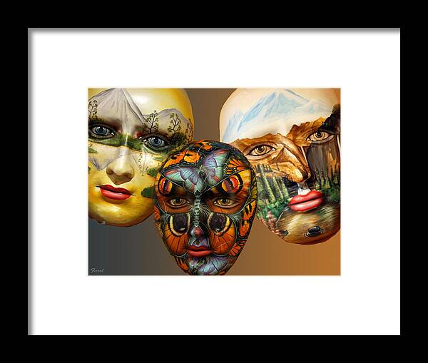 Mask Framed Print featuring the photograph Masks on the Wall by Farol Tomson