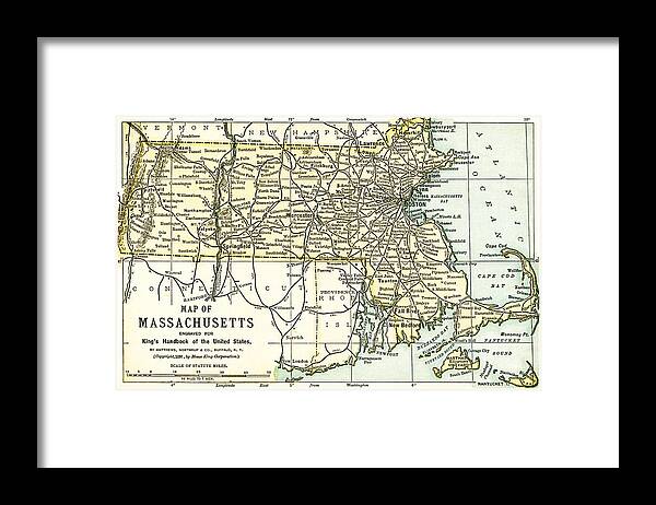 Map Framed Print featuring the photograph Massachusetts Antique Map 1891 by Phil Cardamone
