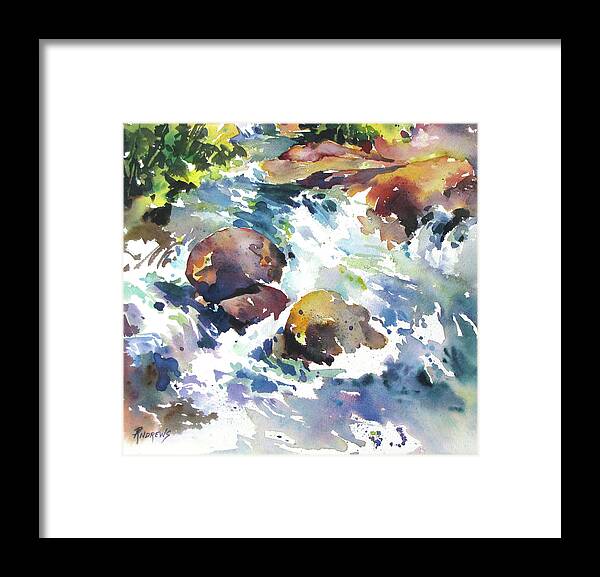 Landscape Framed Print featuring the painting Maui Rapids by Rae Andrews