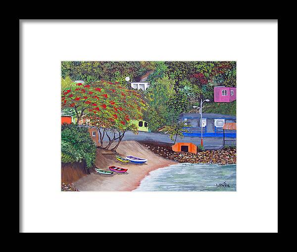 Maunabo Framed Print featuring the painting Maunabo Pescaderia by Gloria E Barreto-Rodriguez