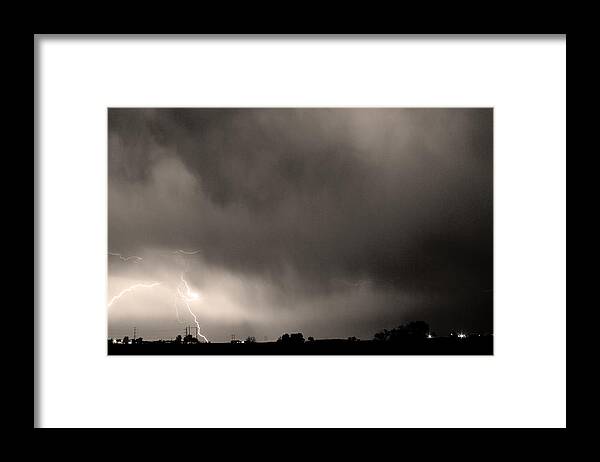 Bo Insogna Framed Print featuring the photograph May Showers 3 in Sepia - Lightning Thunderstorm 5-10-2011 Boulde by James BO Insogna