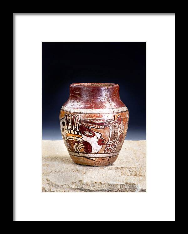 Archaeological Framed Print featuring the photograph Mayan Pre Columbian Warrior Vase. by W Scott McGill