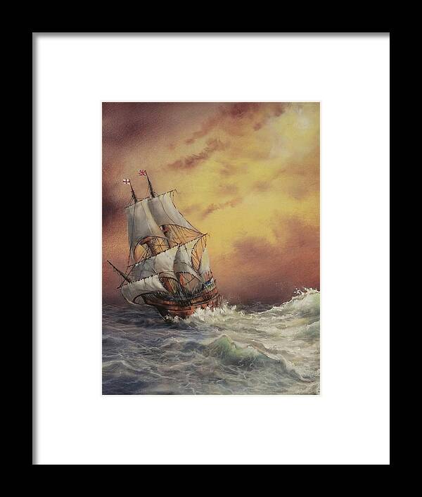 Mayflower Framed Print featuring the painting Mayflower At Sea Detail by Tom Shropshire