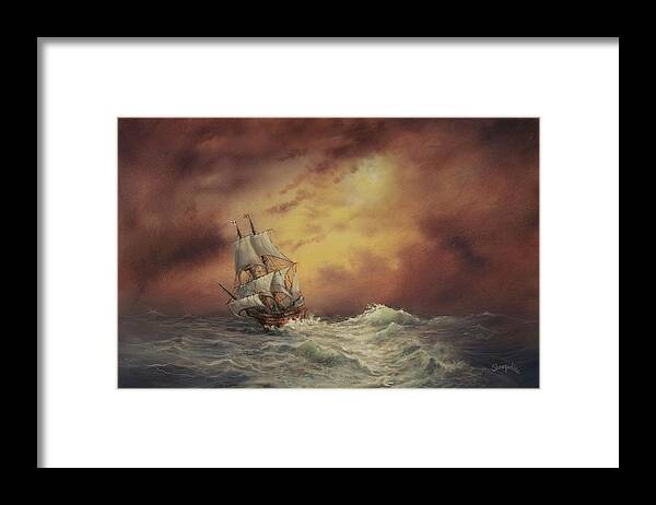 Mayflower Framed Print featuring the painting Mayflower At Sea by Tom Shropshire