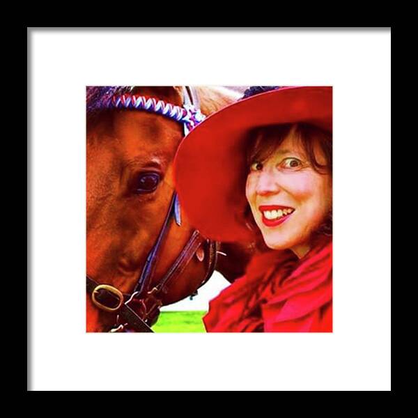 Reds Framed Print featuring the photograph Me With Cesare The Retired Racehorse At by Elizabeth Whycer