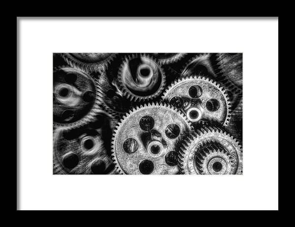 Gear Framed Print featuring the photograph Mechanical Gears BW by Susan Candelario