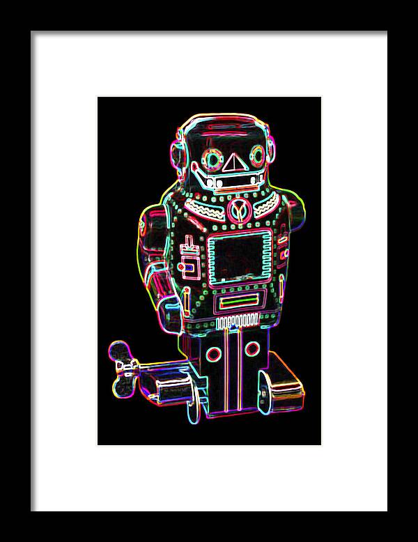 Robot Framed Print featuring the digital art Mechanical mighty sparking robot by DB Artist
