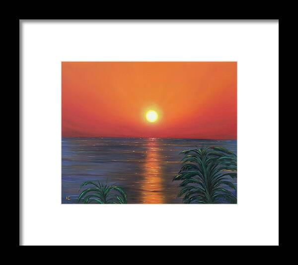 Mediterranean Framed Print featuring the painting Mediterranean Sunrise by Neslihan Ergul Colley