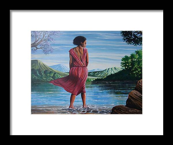 Africa Framed Print featuring the painting Meet me at the River by Anthony Mwangi