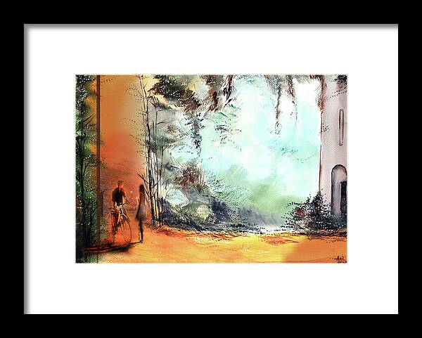 Nature Framed Print featuring the painting Meeting on a date by Anil Nene