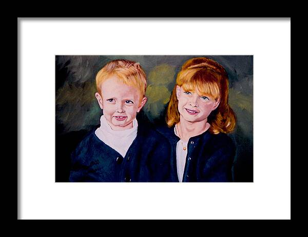 Double Child Portrait In Oil Framed Print featuring the painting Megan and Justin by Stan Hamilton