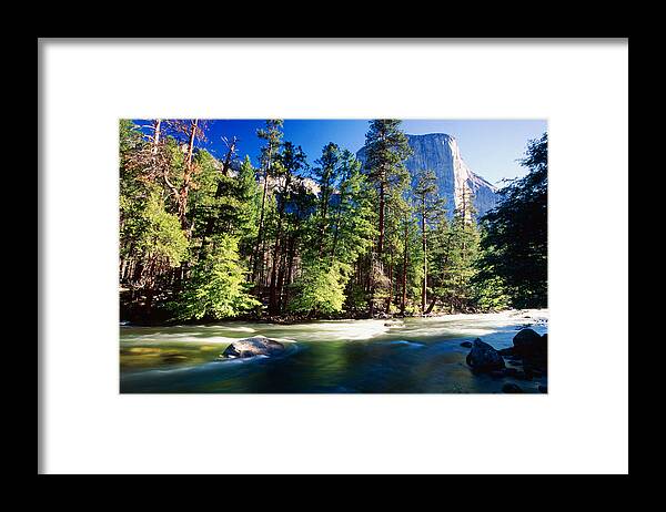 California Framed Print featuring the photograph Merced River with the El Capitan Yosemite National Park California by George Oze