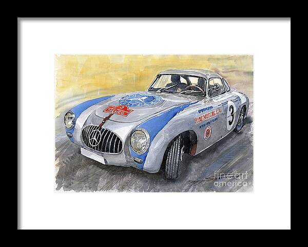 Automotive Framed Print featuring the painting Mercedes Benz 300 SL 1952 Carrera Panamericana Mexico by Yuriy Shevchuk