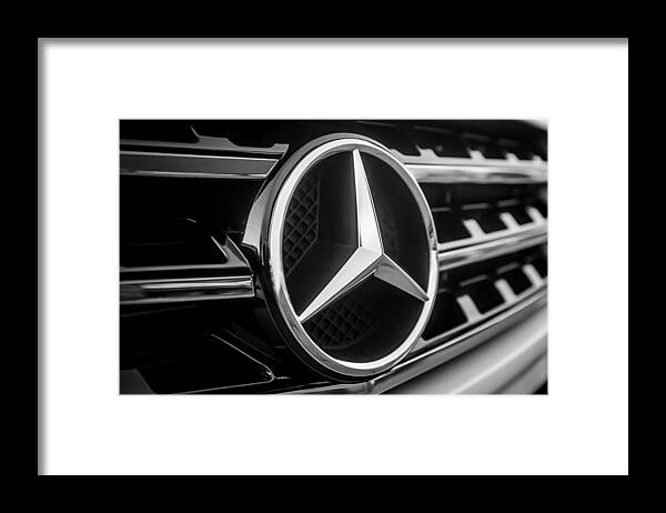 Mercedes-benz Emblem Framed Print featuring the photograph Mercedes-Benz Emblem -ck0036bw by Jill Reger