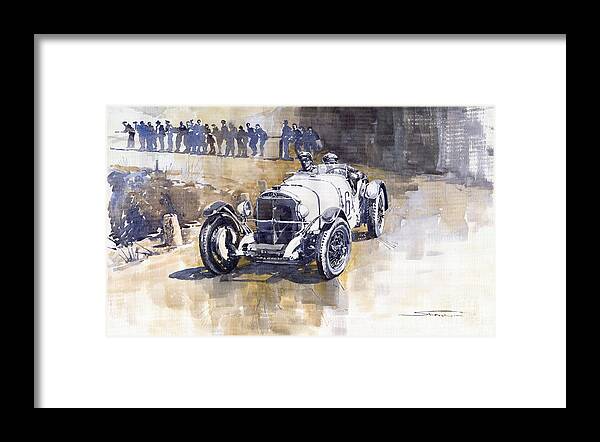 Watercolour Framed Print featuring the painting Mercedes Benz SSK 1930 Rudolf Caracciola by Yuriy Shevchuk