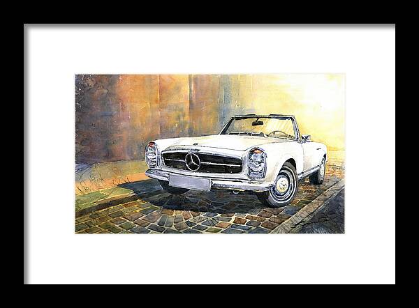 Auto Framed Print featuring the painting Mercedes Benz W113 280 SL Pagoda Front by Yuriy Shevchuk