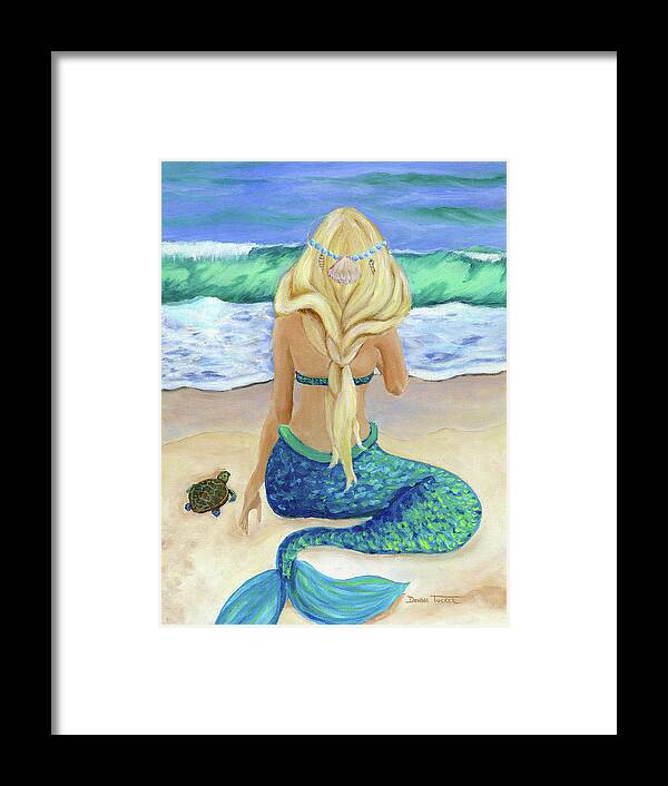 Mermaid Framed Print featuring the painting Mermaid and Turtle by Donna Tucker