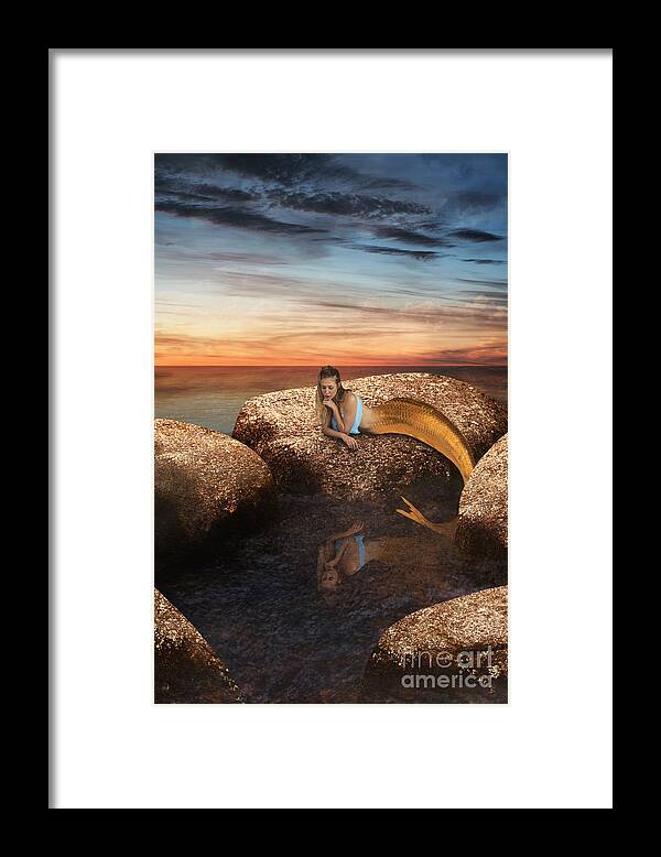Clayton Framed Print featuring the digital art Mermaid by the rock pool by Clayton Bastiani