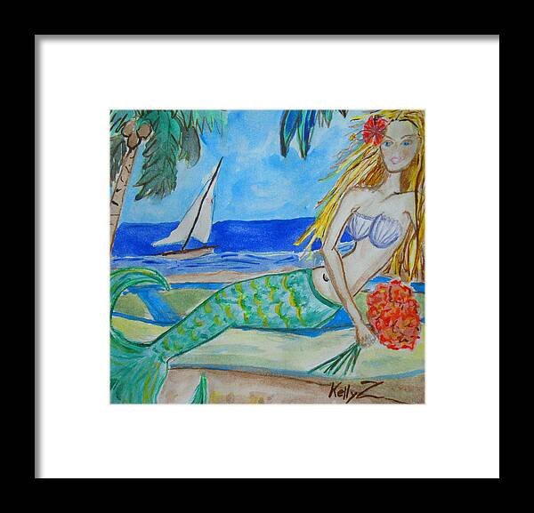 Mermaid Framed Print featuring the painting Mermaid Daydreaming by Kelly Smith